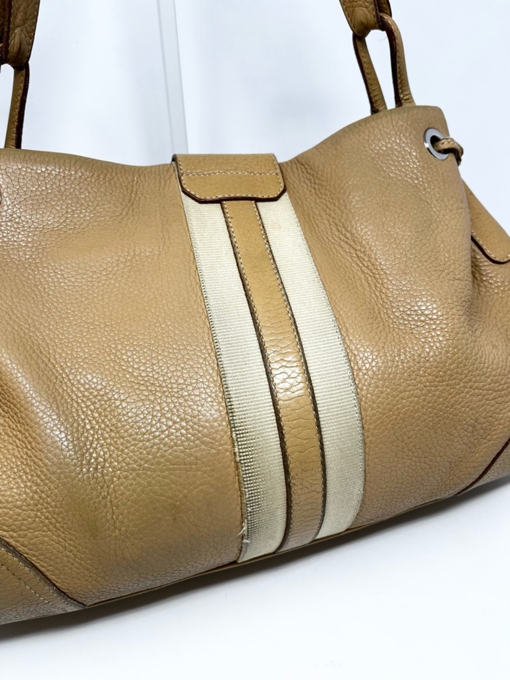 Authentic Vintage Prada 90s Brown Tan Triangle Logo Leather Shoulder Hobo Bag - Picture 9 of 16